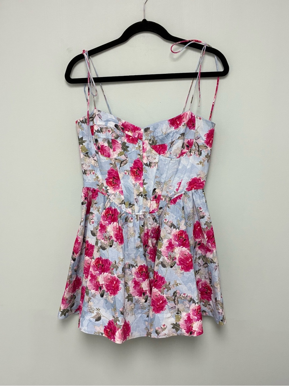 Bardot pink floral mini dress with corset detail size Medium